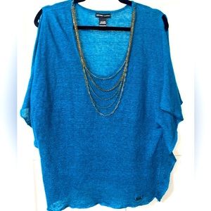 EUC Teal New York and Company Top with necklace - Sz. L